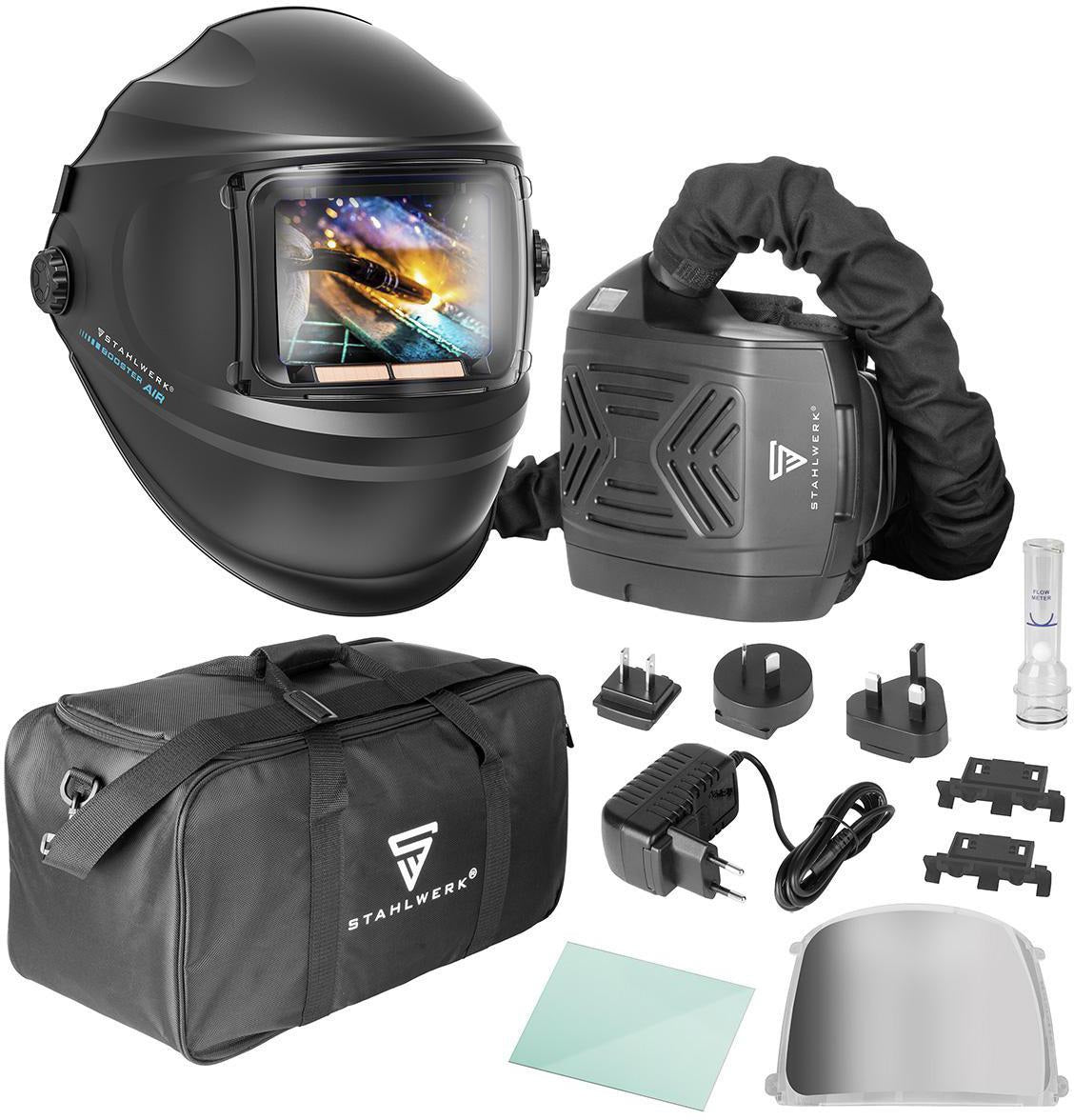 STAHLWERK Automatik-Schweißhelm BOOSTER AIR Frischluftsystem TH3 – 3-in-1 Schutzhelm mit P3-Filter