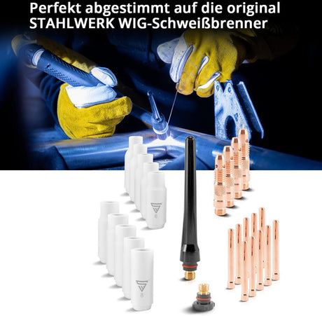 STAHLWERK 26-teiliges WIG-Verschleißteile-Set für WP-26 mit Long-Life-Keramikdüsen