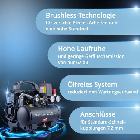 STAHLWERK Kompressor ST-38 Pro 190 l/min 8 bar 3 l ölfrei Brushless