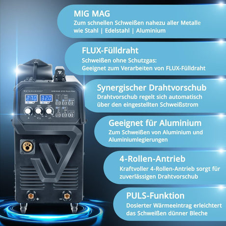 STAHLWERK MIG 270 Puls Pro Schutzgasschweißgerät 270 A mit Pulsfunktion, MIG/MAG, Lift TIG, MMA