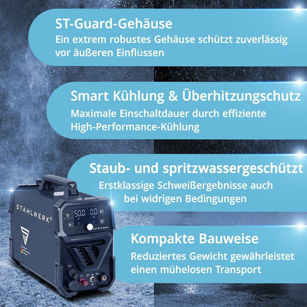STAHLWERK Plasmaschneider CUT 50 Pro Digital – 50 A, 20 mm Baustahl, HF-Pilotzündung, THC-Schnittstelle