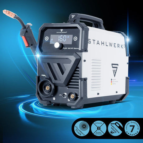 STAHLWERK Fülldrahtschweißgerät FLUX 160 ST Digital – 20-160 A, synergischer Drahtvorschub, IGBT, gasgekühlt