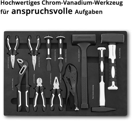 Werkzeugmodul 11-teilig STAHLWERK – Sortiment in Schaumstoffeinlage für Werkstattwagen