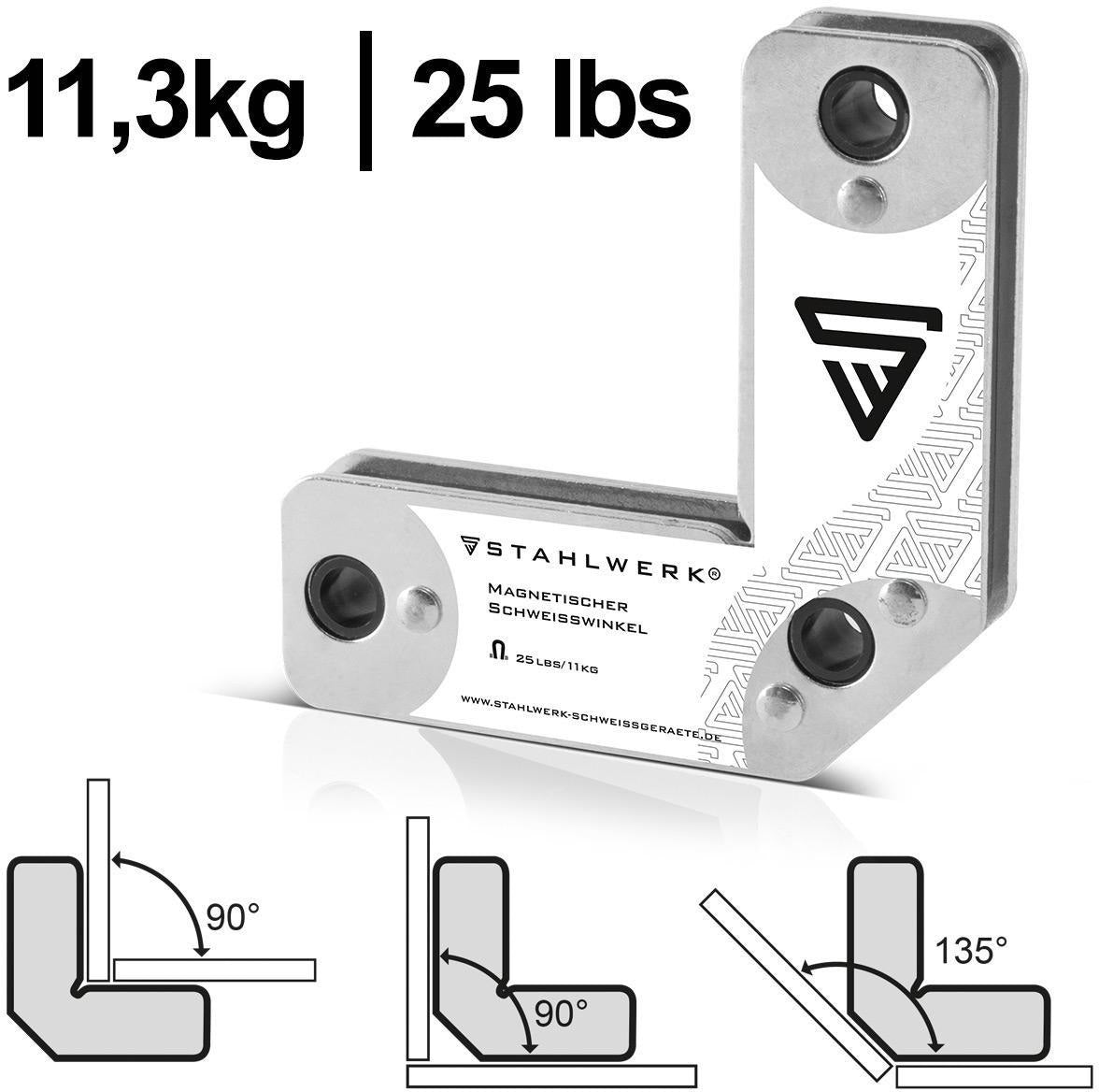 STAHLWERK Magnet-Schweißwinkel 95x95x14mm – 45°, 90° & 135° mit 25 lbs Haftkraft