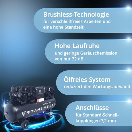 STAHLWERK Kompressor ST-1510 Pro 1000 l/min 10 bar 150 l ölfrei Brushless