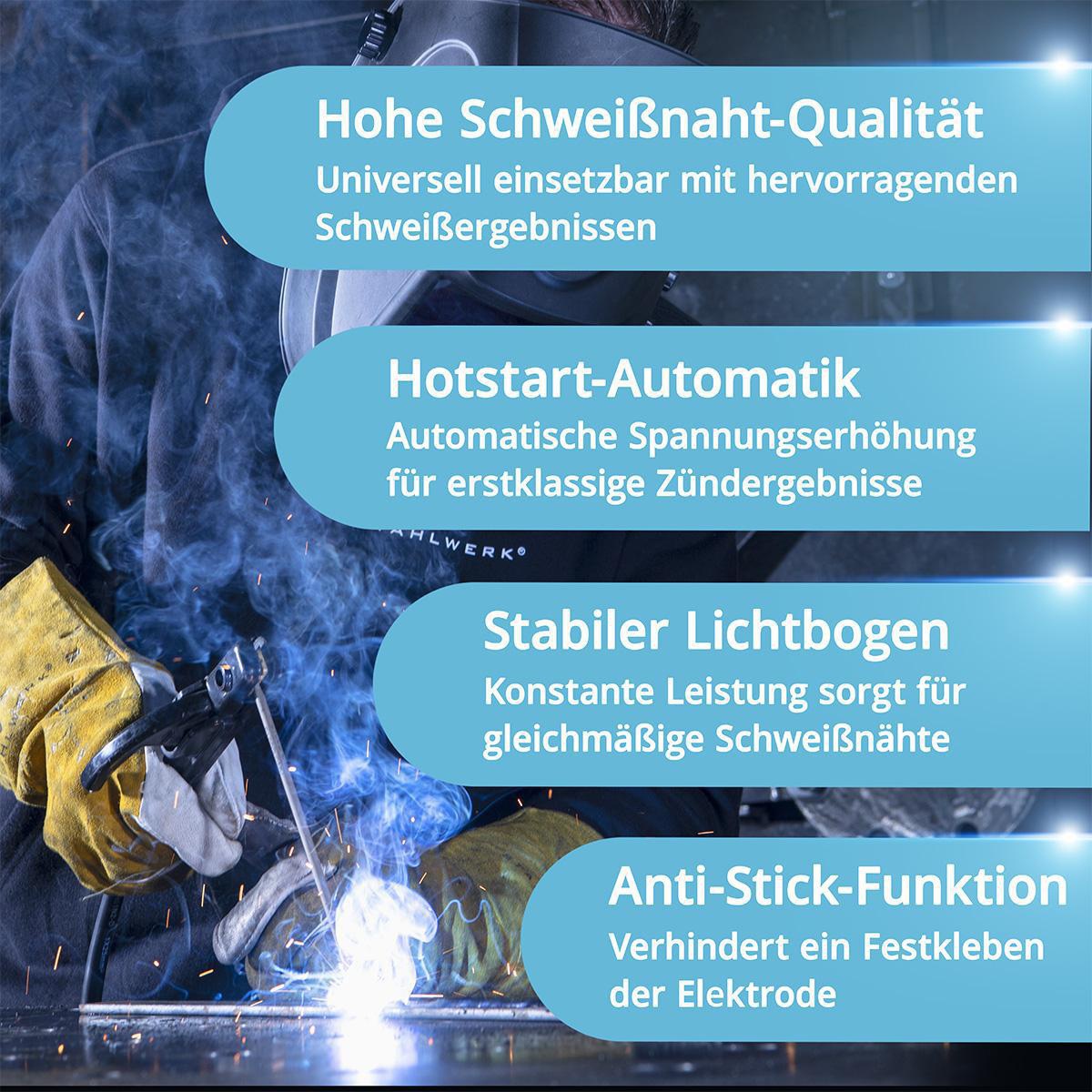 STAHLWERK Elektrodenschweißgerät ARC 200 MD mit Zubehör 20-200 A – IGBT-Inverter, Hotstart & Anti-Stick