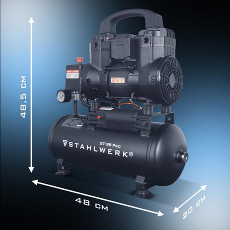 Kompressor ST-98 Pro 170 l/min 8 bar 9 l STAHLWERK – ölfreier Flüsterkompressor