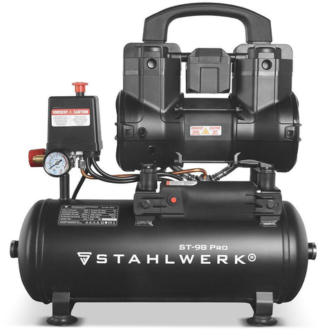Kompressor ST-98 Pro 170 l/min 8 bar 9 l STAHLWERK – ölfreier Flüsterkompressor