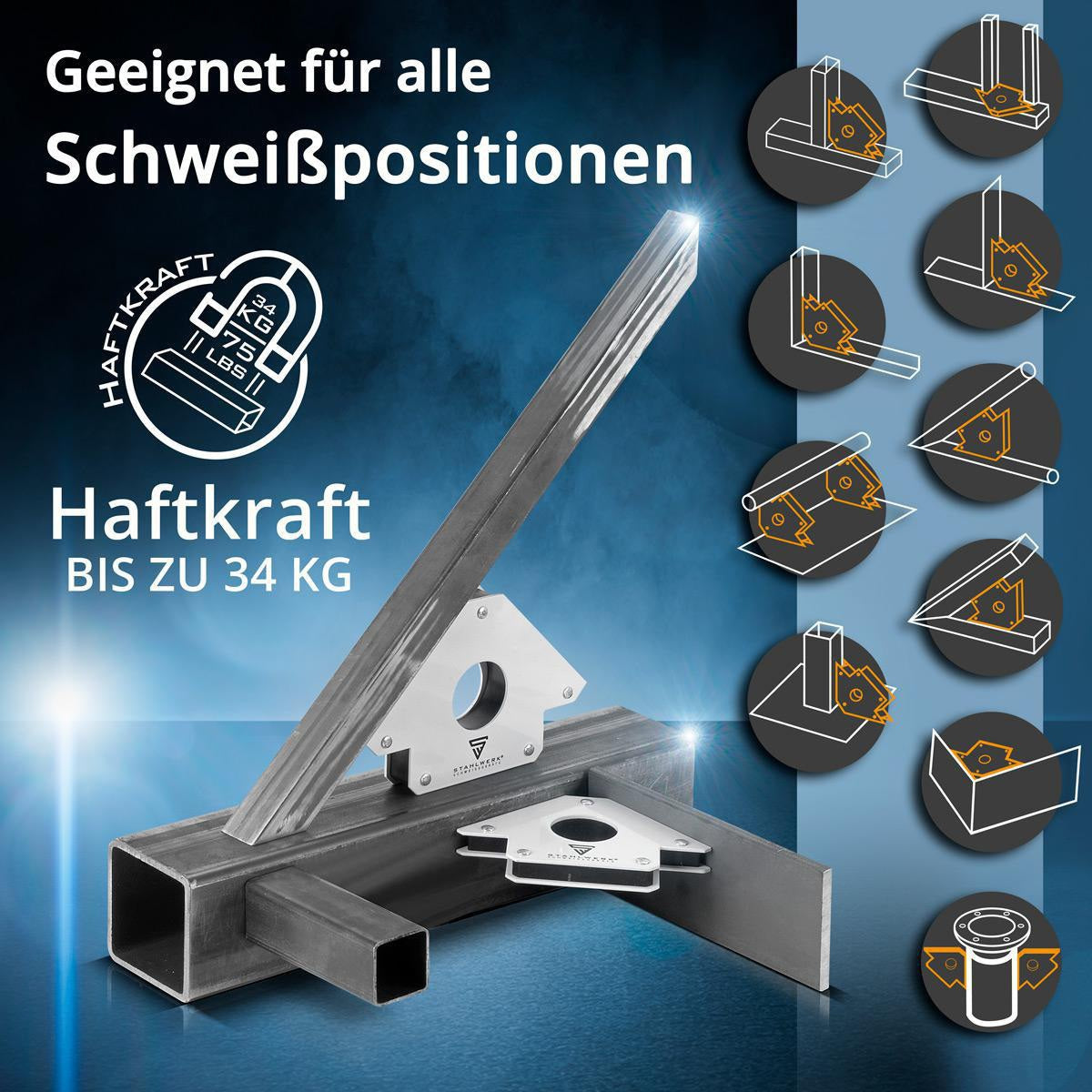 STAHLWERK Magnet-Schweißwinkel 50 lbs – 45°, 90° & 135° Winkelfixiergerät