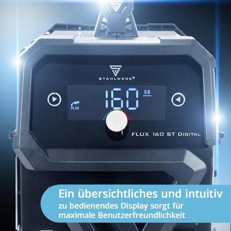 STAHLWERK Fülldrahtschweißgerät FLUX 160 ST Digital – 20-160 A, synergischer Drahtvorschub, IGBT, gasgekühlt