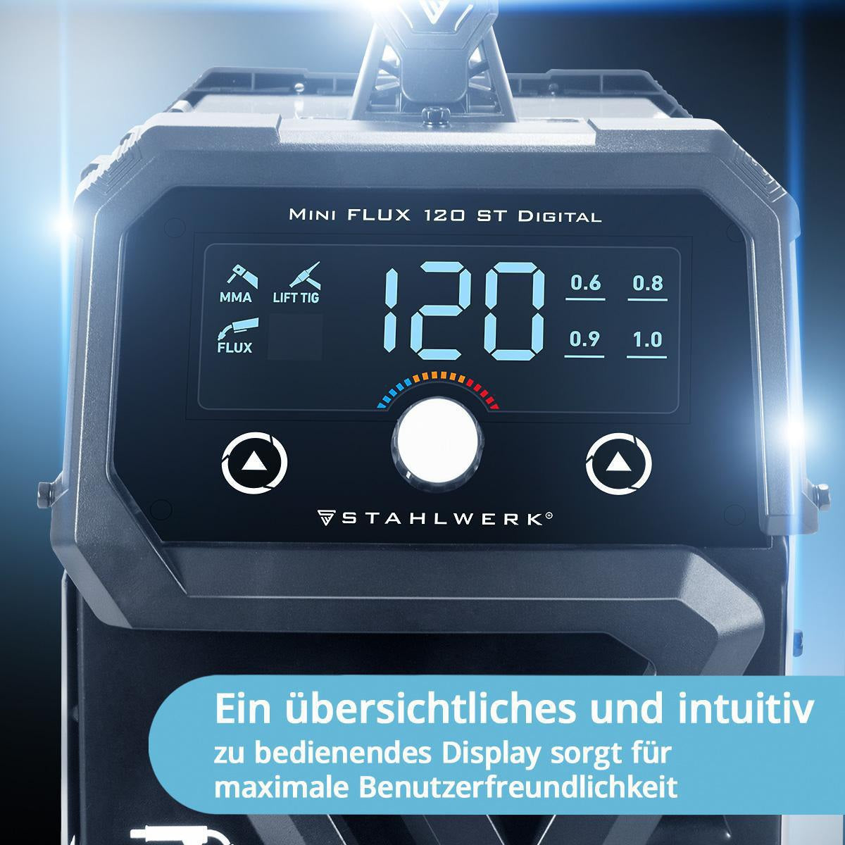 STAHLWERK Fülldrahtschweißgerät Mini FLUX 120 ST Digital mit Zubehör 20-120 A