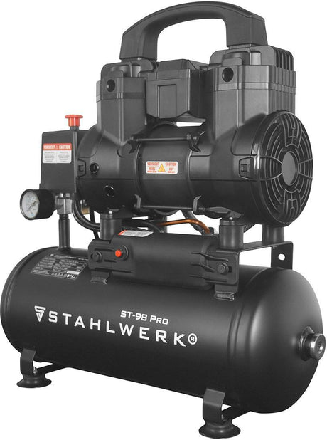 Kompressor ST-98 Pro 170 l/min 8 bar 9 l STAHLWERK – ölfreier Flüsterkompressor