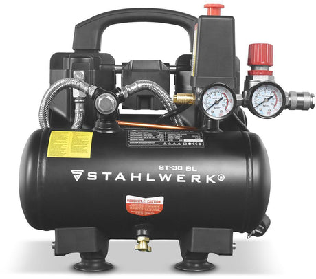 STAHLWERK Kompressor ST-38 BL – Flüster-Kompressor mit 170 l/min, 8 bar, 3 l Kessel