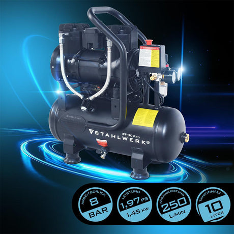 STAHLWERK Kompressor ST-110 Pro 250 l/min 8 bar 12 l ölfrei Brushless