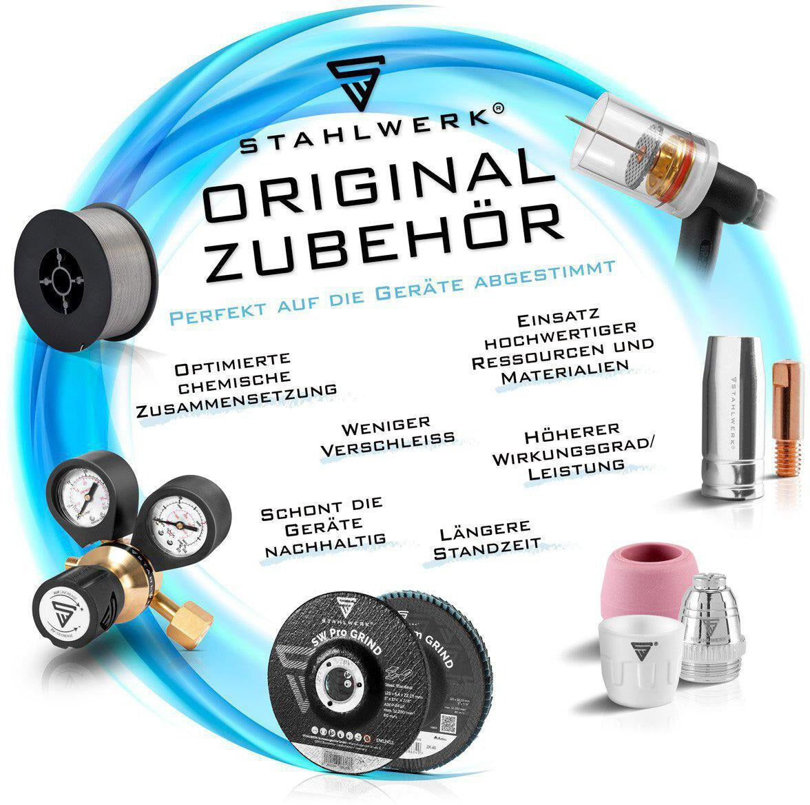 STAHLWERK Verschleißteile-Set FLUX AK15/MB15 – 23-teilig, Stromdüsen Ø 0,8 mm
