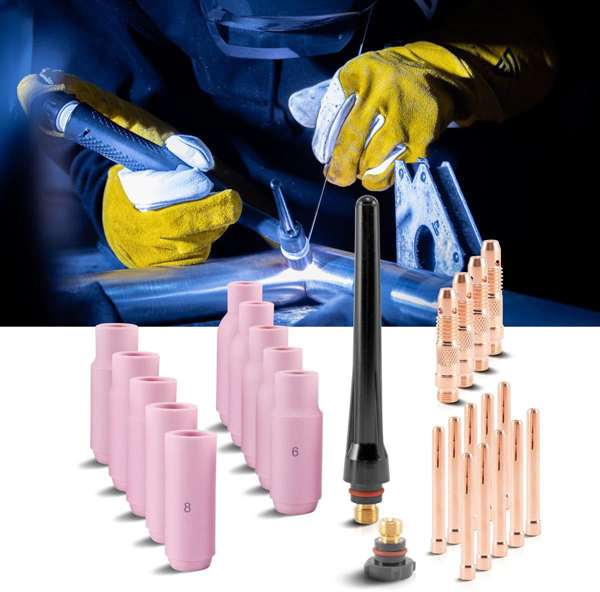 STAHLWERK Verschleißteile-Set für WP-26 WIG-Brenner, 26-teilig, rosa