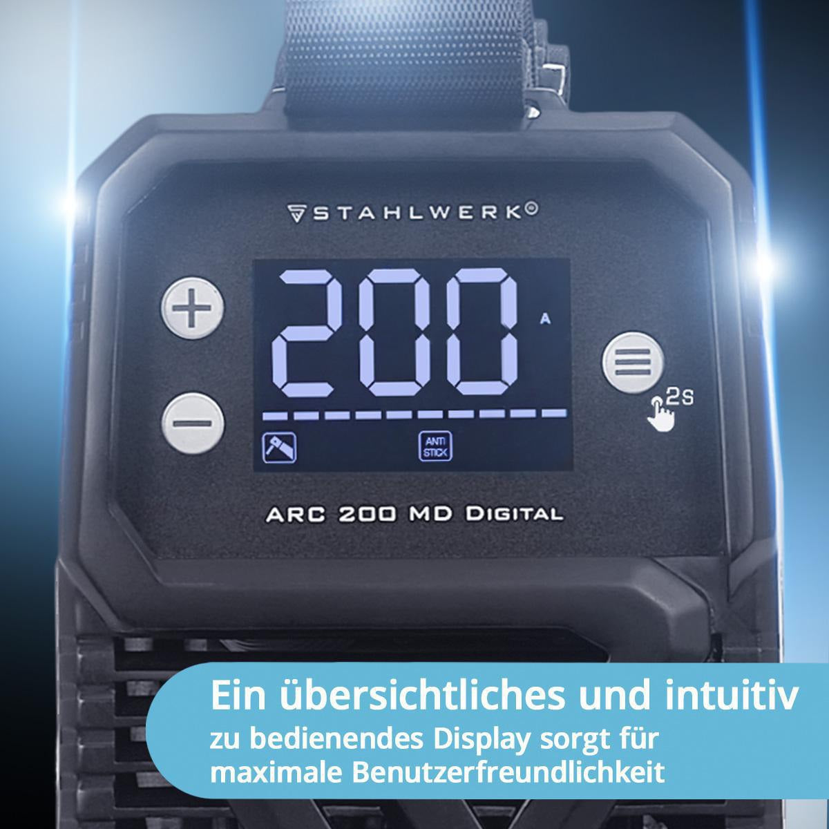 STAHLWERK Elektrodenschweißgerät ARC 200 MD Digital 10-200 A mit Zubehör