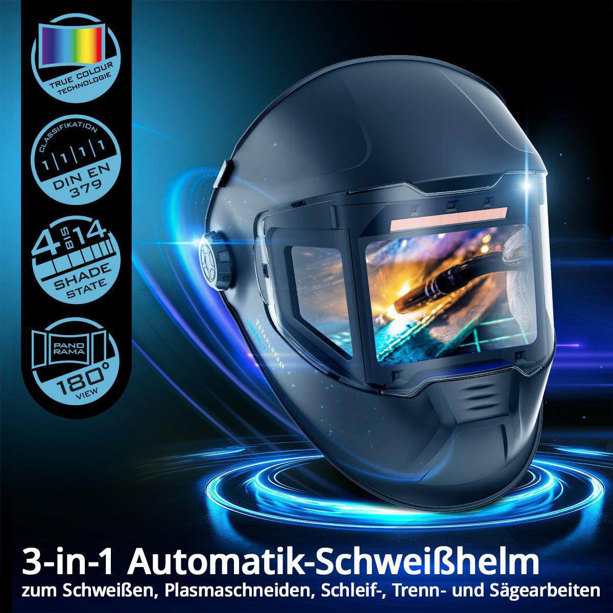 STAHLWERK Automatik-Schweißhelm SPLIT 3-in-1 mit 116 x 81 mm Sichtfeld und True-Colour-Technologie