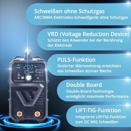 STAHLWERK Elektrodenschweißgerät ARC 200 Puls Pro mit Zubehör 10-200 A – MMA & Lift-TIG