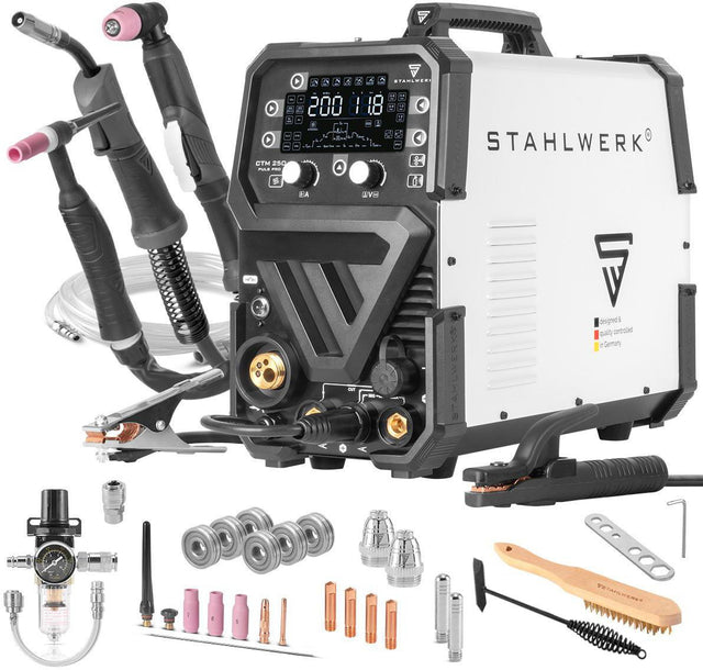 STAHLWERK CTM-250 Puls Pro Inverterschweißgerät 6-in-1 mit Plasmaschneider und 3m Zubehör