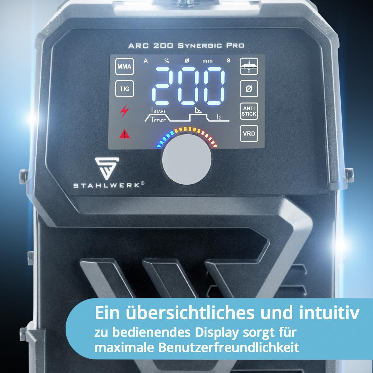 STAHLWERK Elektrodenschweißgerät ARC 200 Synergic Pro mit Zubehör 10-200 A