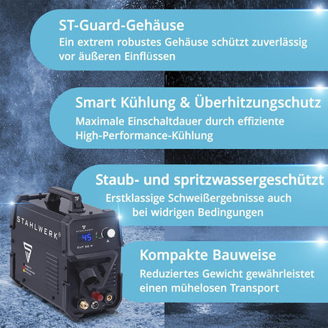 STAHLWERK Plasmaschneidinverter CUT 50 P mit Zubehör – 15–45 A, HF-Pilotzündung, bis 15 mm Baustahl