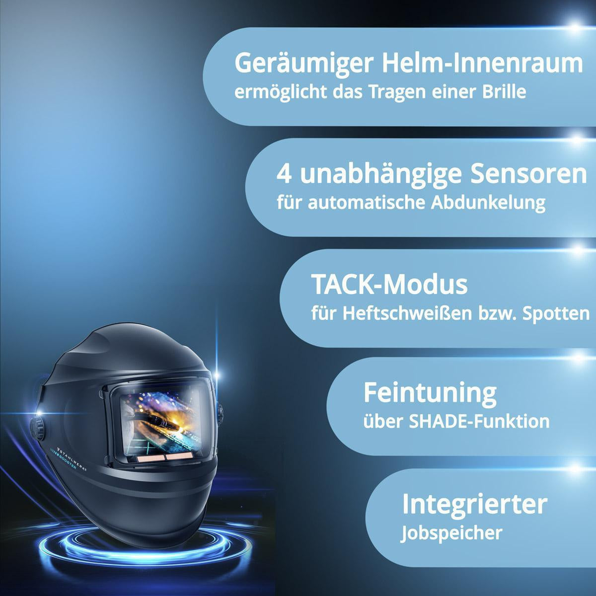 STAHLWERK Automatik-Schweißhelm BOOSTER AIR Frischluftsystem TH3 – 3-in-1 Schutzhelm mit P3-Filter
