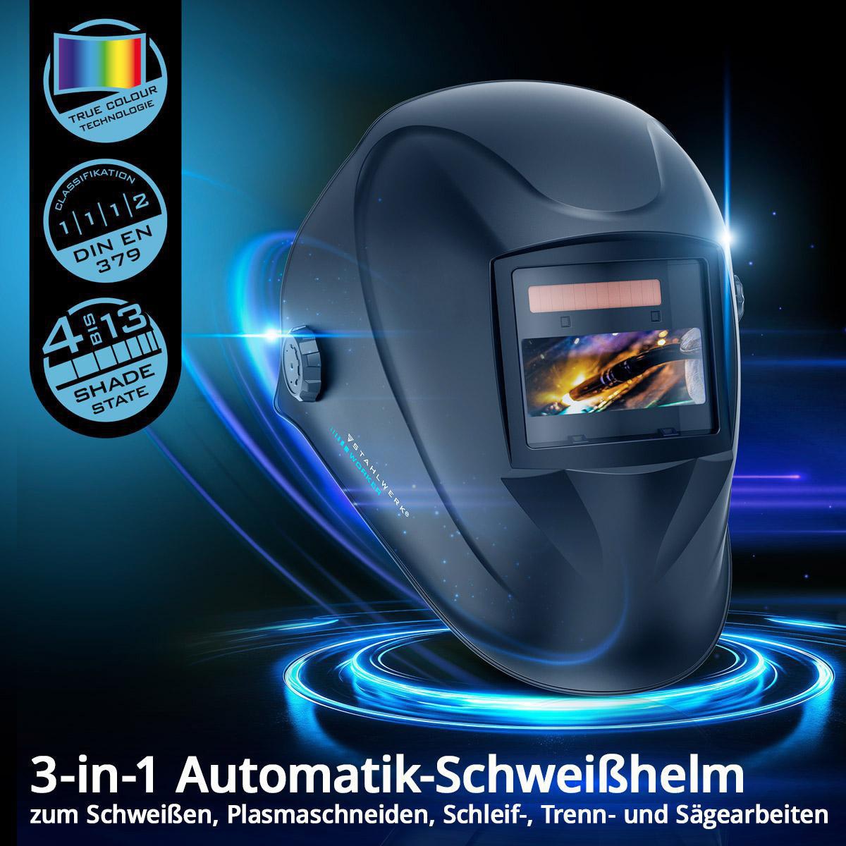 STAHLWERK Schweißerschutzhelm WORKER 3-in-1 96x39mm mit True-Colour-Technologie