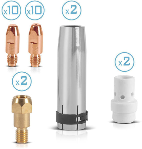STAHLWERK Verschleißteile-Set 26-tlg. für MIG MAG Schweißbrenner – Stromdüsen 1,0/1,2 mm, Gasdüsen, Keramik-Diffusoren