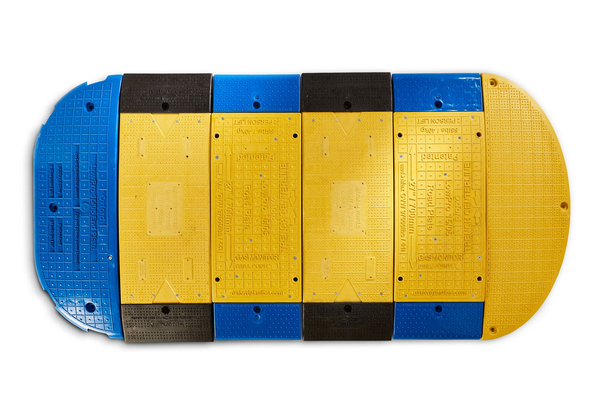 OXFORD Grabenbrücke LowPro® 15/05 Road Plate gelb-blau 1500x500 mm 44 t für sichere Grabenüberquerung