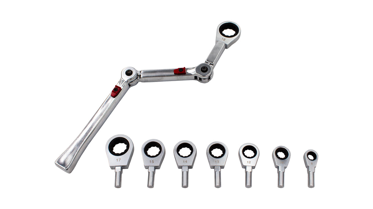 KROFtools Gelenk-Ratschen-Ringmaulschlüssel Set mit austauschbaren Steckringen 1130 K-1130