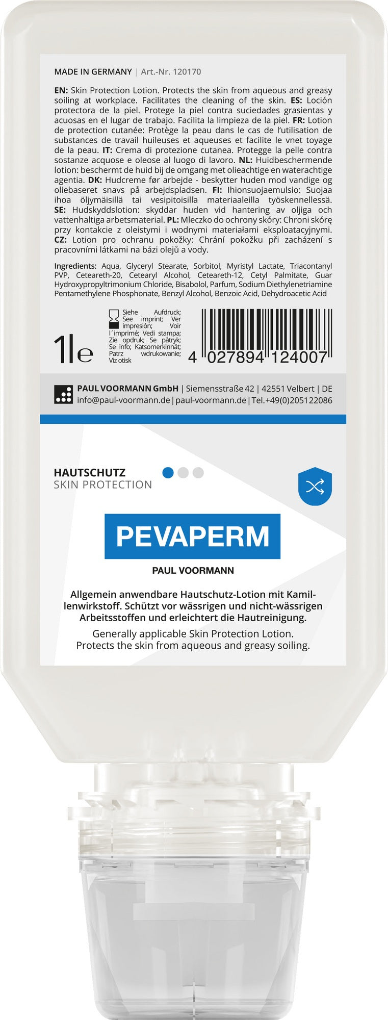 Hautschutzlotion PEVAPERM 1l parfümiert von PAUL VOORMANN