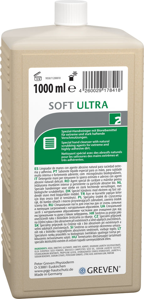 GREVEN SOFT ULTRA Spezialhandreinigung 1 l – Naturreibemittel für stark haftende Verschmutzungen