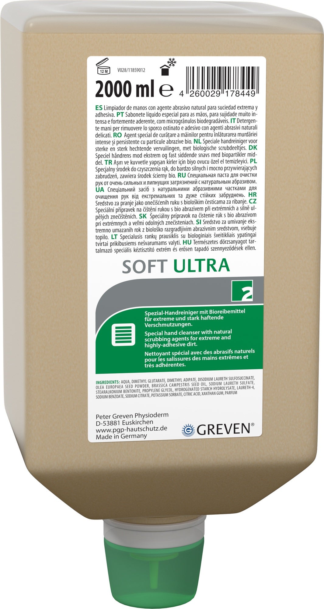 GREVEN SOFT ULTRA Spezialhandreinigung 1 l – Naturreibemittel für stark haftende Verschmutzungen