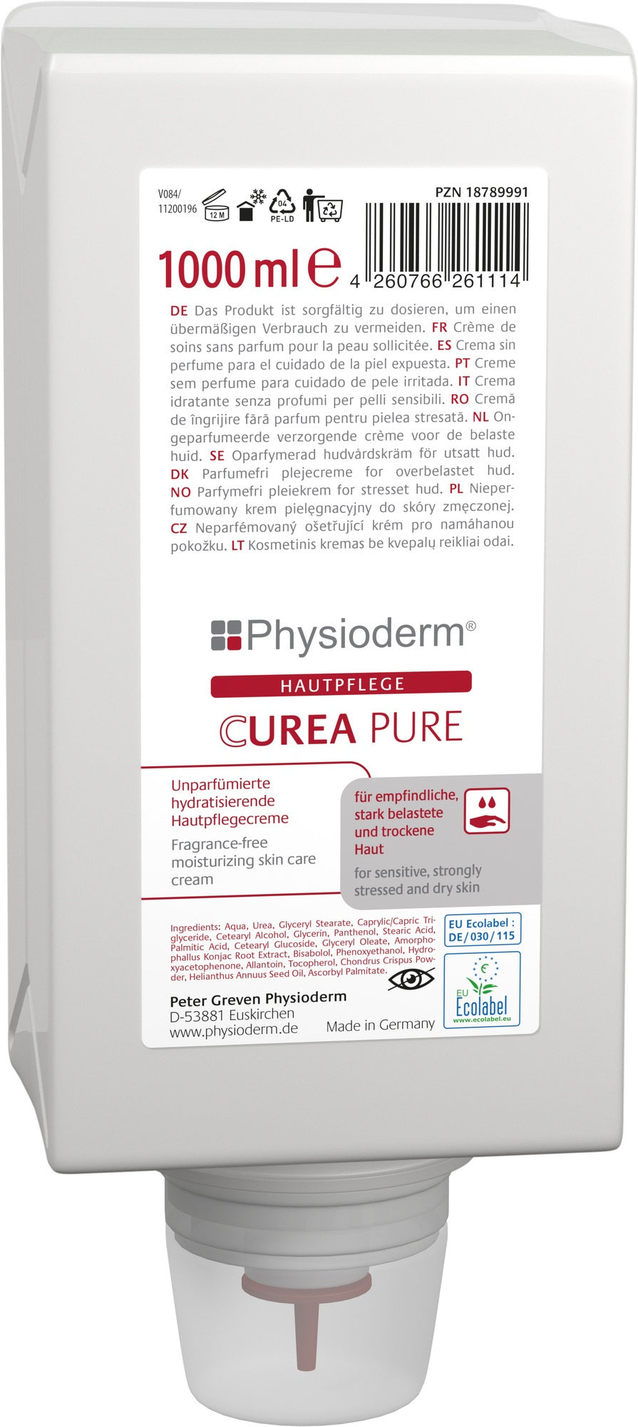 Hautpflegecreme PHYSIODERM CUREA PURE 1l O/W-Emulsion Varioflasche von GREVEN