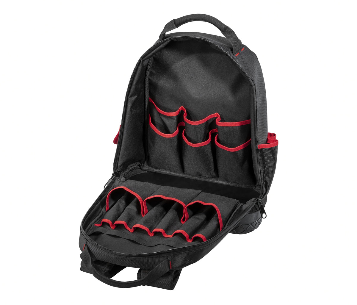 PARAT Werkzeugrucksack B360xT170xH440mm Nylon schwarz/rot – 15 Fächer & Laptopfach