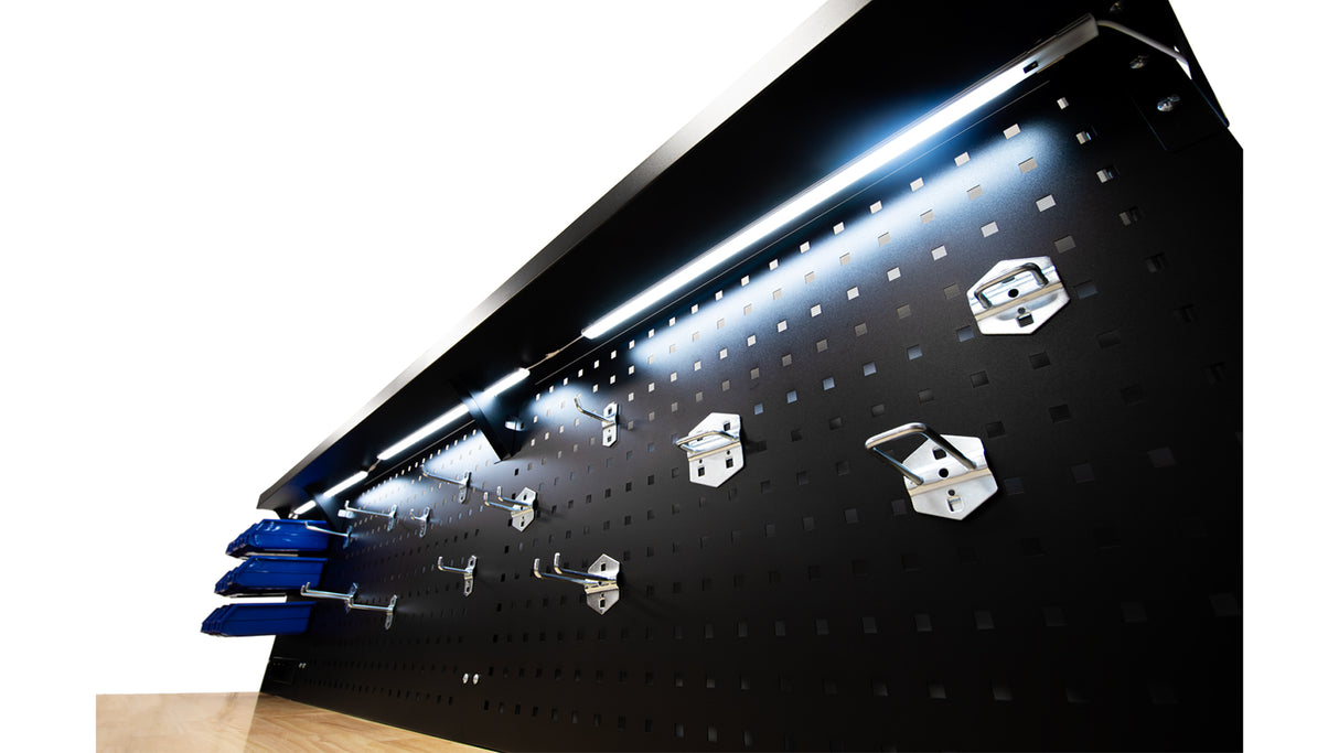 KROFtools Profi 215cm Werkbank mit Schubladen, LED und Rückwand, fahrbarer Werkstattwagen - 8630