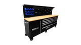 KROFtools Profi 215cm Werkbank mit Schubladen, LED und Rückwand, fahrbarer Werkstattwagen - 8630