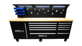 KROFtools Profi 215cm Werkbank mit Schubladen, LED und Rückwand, fahrbarer Werkstattwagen - 8630