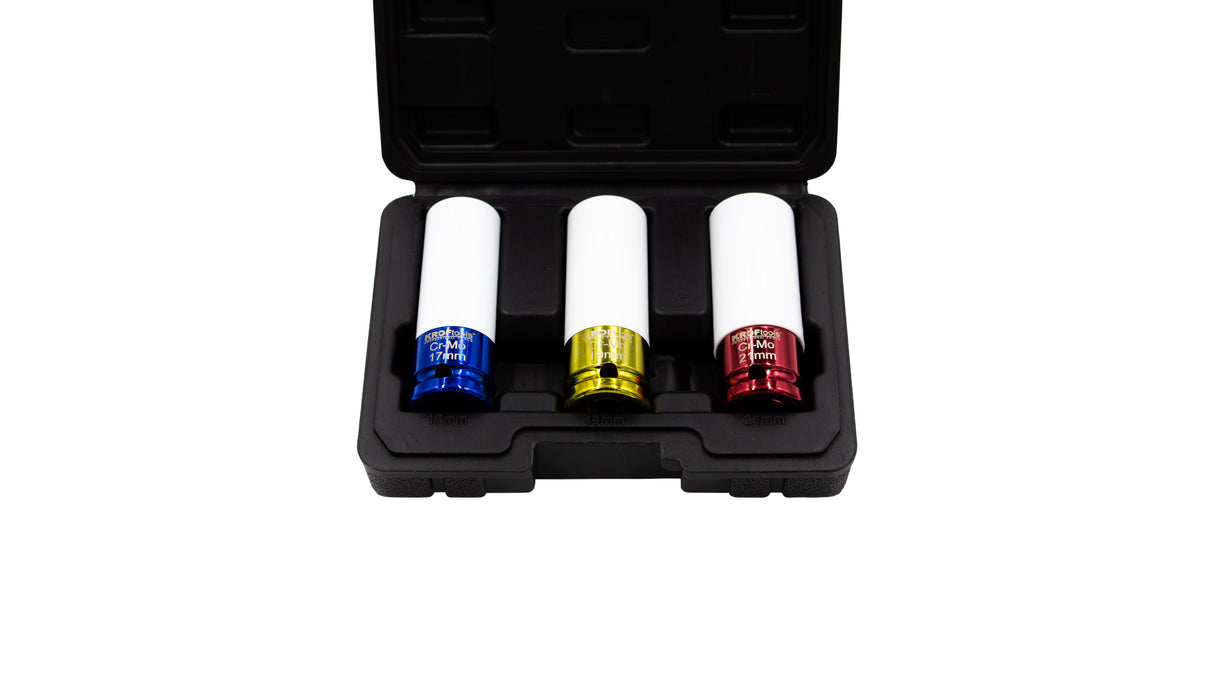 KROFtools 21 mm Schlagschrauber-Stecknuss-Set mit Kunststoffschutz, 3-teilig (17 / 19 ) 7003 K-7003