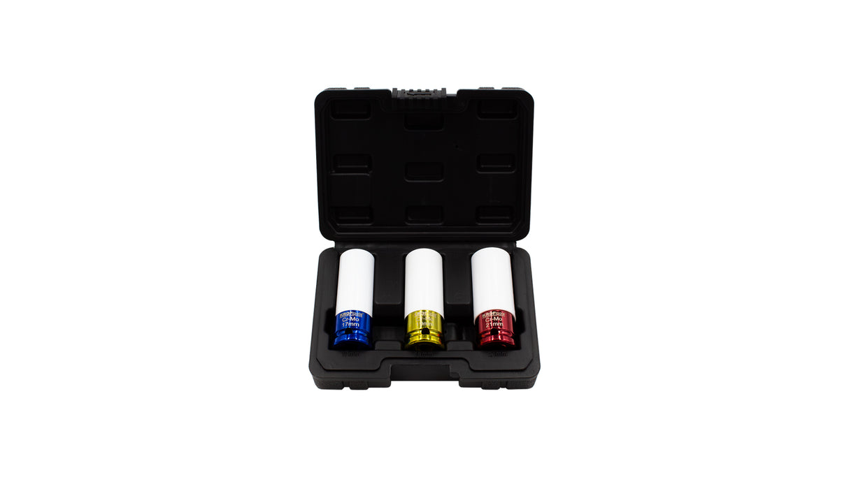 KROFtools 21 mm Schlagschrauber-Stecknuss-Set mit Kunststoffschutz, 3-teilig (17 / 19 ) 7003 K-7003