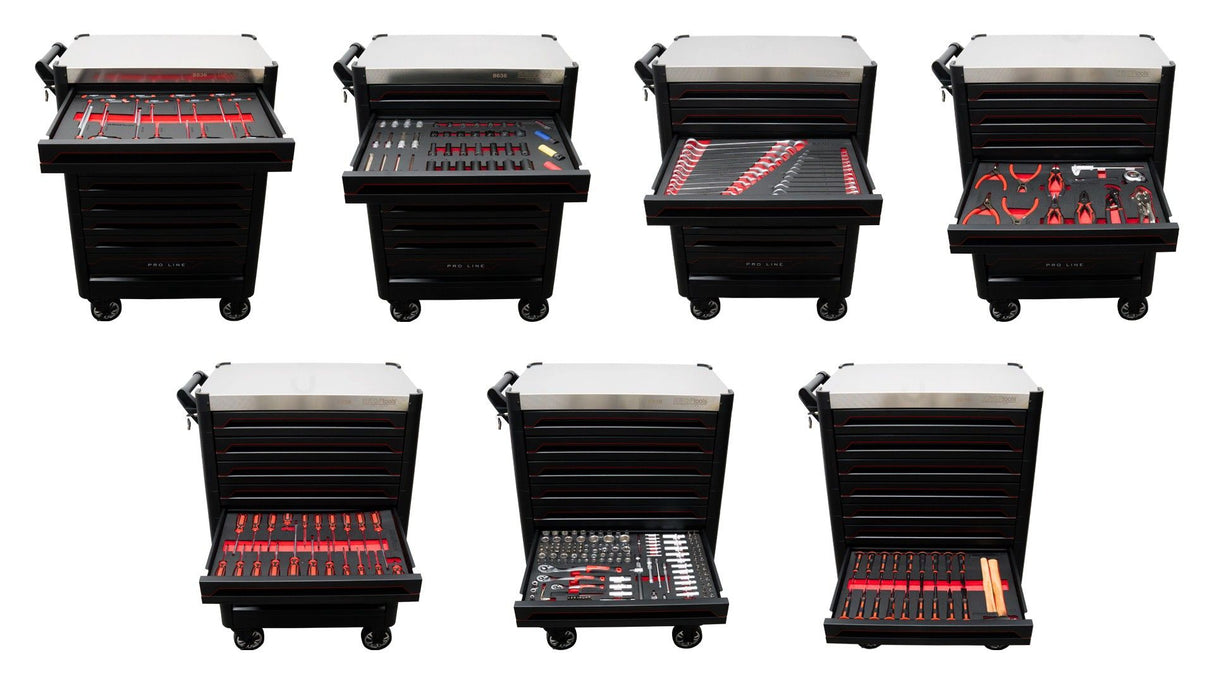 KROFtools PRO Line Werkzeugwagen, bestückt mit 318 Werkzeugen, 9 Schubladen - Art. 8637
