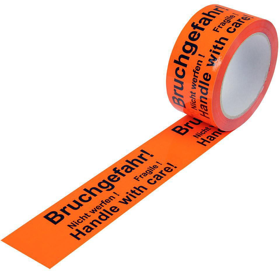 Warnklebeband PP Bruchgefahr 50 mm x 66 m rot von TRANSPAK – 36 Rollen