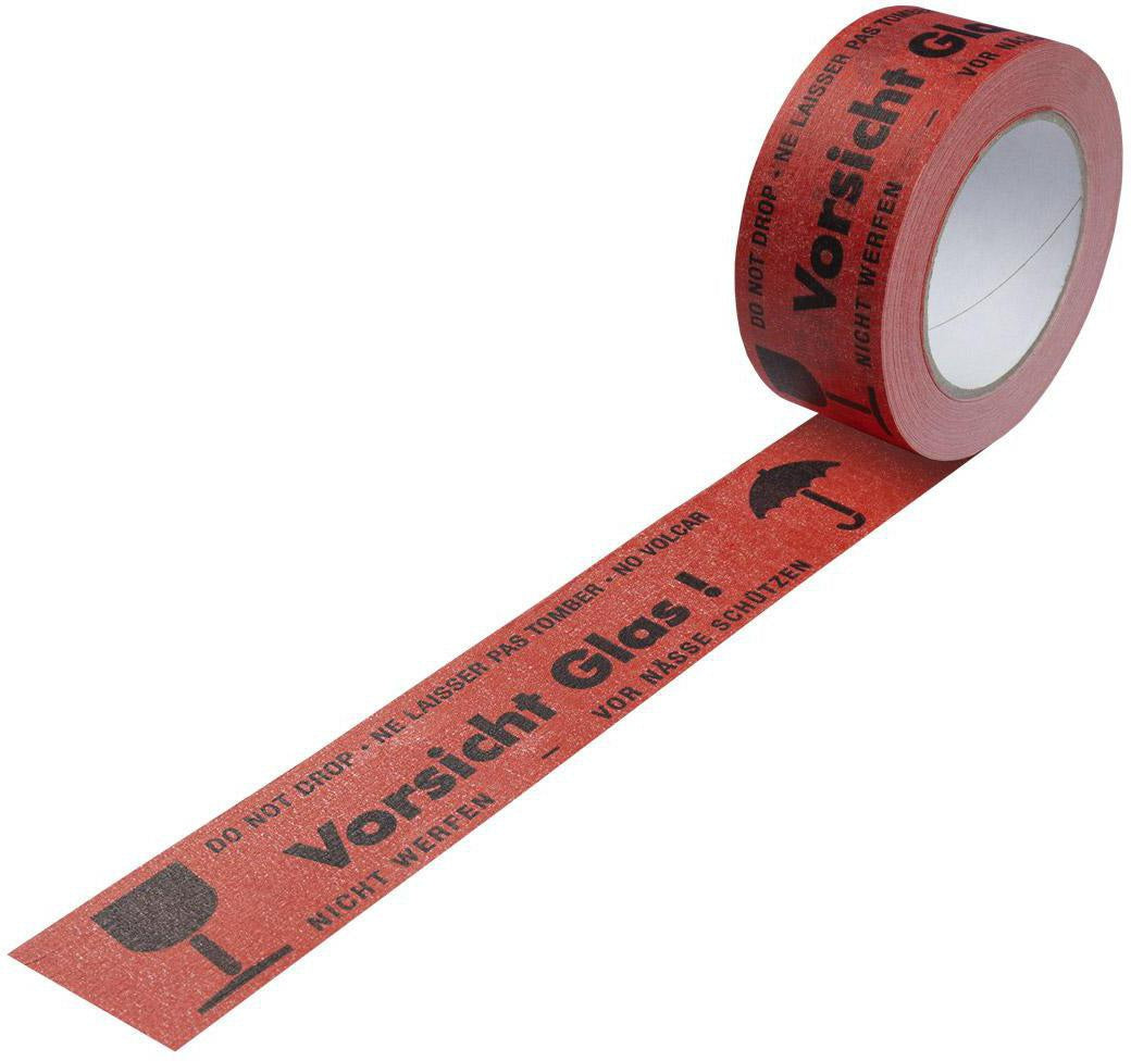 TRANSPAK Warnklebeband Vorsicht Glas 50mm x 50m rot – 36 Stück