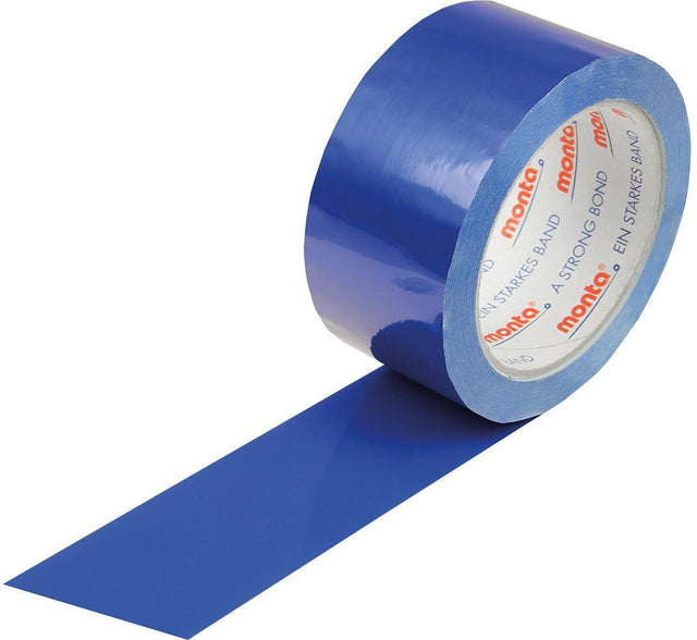 MONTA 250F PVC Klebeband 50mm x 66m blau – Leises Abrollen, Naturkautschuk, 57µm