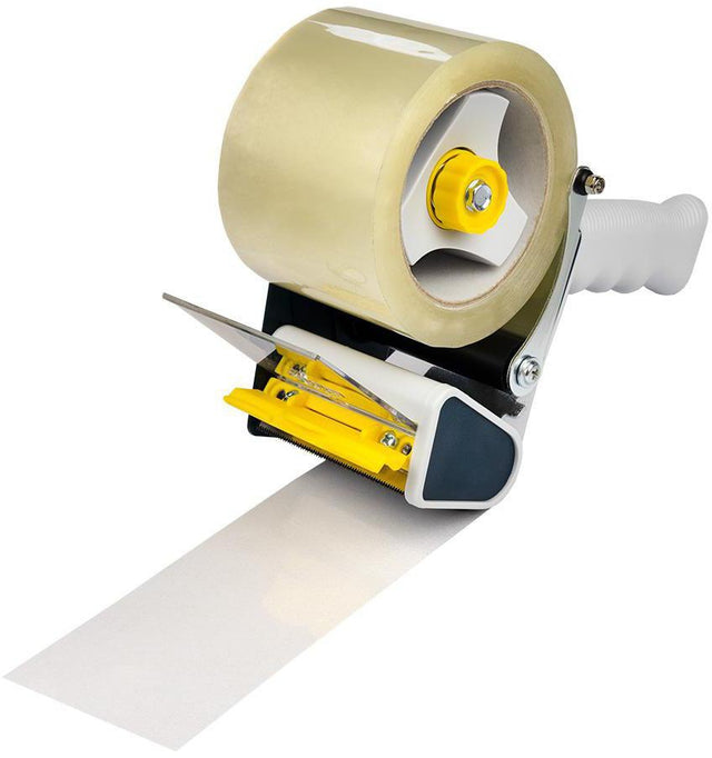 TRANSPAK Handabroller 75 mm Rollenbreite, 76 mm Kern, Low Noise – leiser Klebebandabroller mit Messerschutz