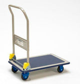 TRANSPAK Plattformwagen 740x480 mm mit klappbarem Schiebebügel, 150 kg Traglast, Aluminium