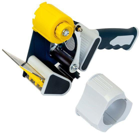 TRANSPAK Handabroller PremiumTwin Core für 50 mm Rollen – leiser Metallabroller für 2+3 Zoll Kern