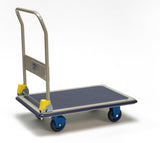TRANSPAK Plattformwagen 740x480 mm mit klappbarem Schiebebügel, 150 kg Traglast, Aluminium