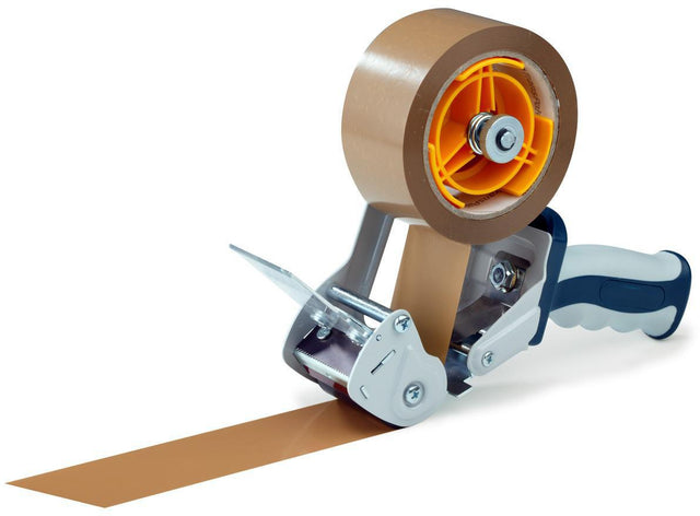 TRANSPAK Handabroller Premium für 50 mm Rollenbreite – Metallabroller mit Sicherheitszahnmesser und Softhandgriff